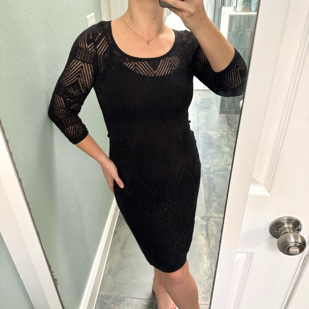 Lauren Ralph Lauren Crochet Linen Dress PXS Black Knit Slip Resortwear Vacation